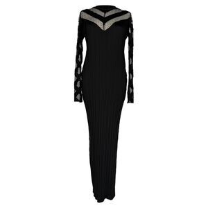Alexander Wang Pleated Long Sleeve Maxi Dress in Black Polyester
